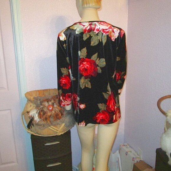 NWT White Stag VELVET Blouse Size M TUNIC Top 3/4 SLEEVE Velour FLORAL Oversized - Picture 7 of 9